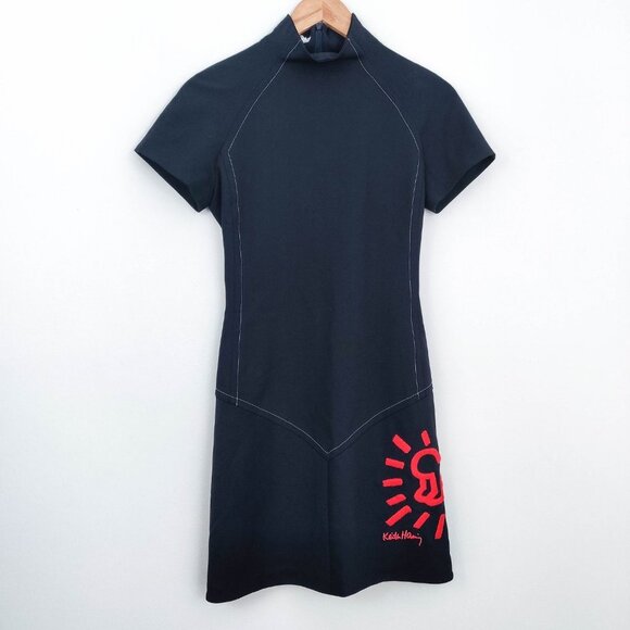 Jean Charles de Castelbajac Keith Haring Mock Neck Wool Midi Dress 38 6 - Picture 1 of 15